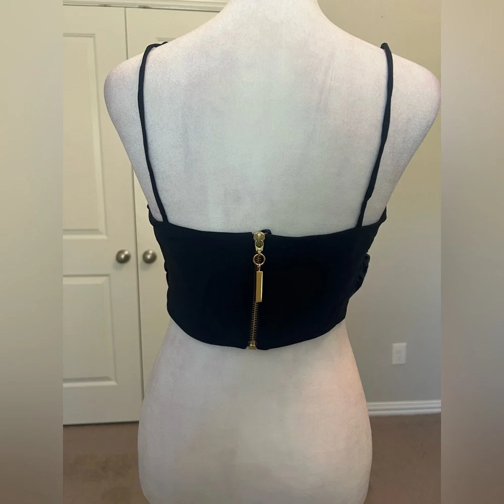 Silvia Tcherassi Navy Blue Satin bow Tie-Front Crop bandeau Top women’s small - Picture 4 of 10